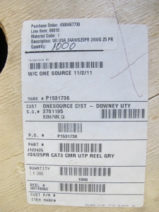 LOT (3000 FT) OF CABLE, ELECTRICAL TYPE, 24 AWG/25PR SIZE, CAT 3 RATING, COPPER MATERIAL. SOLID, PLASTIC JACKETED, INSULATED, BEIGE OR GRAY THE STANDARD COLOR-CODED PAIRS SO AS TO IDENTIFY EACH PAIR IN THE COMPLETED CABLES. 3 SPOOLS OF 1000 FT (W-44) LOADING & HANDLING FEE $15-